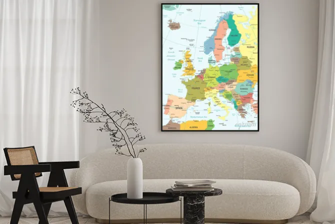 Plakat: Wykaz europejskich miast na mapie