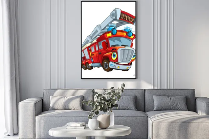 Plakat: Wóz strażacki z kreskówki