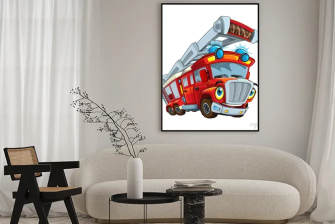 Plakat: Wóz strażacki z kreskówki