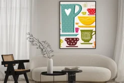 Plakat: Wzór z kolorowymi filiżankami