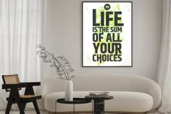 Plakat: Życie jest sumą wszystkich wyborów inspirujący cytat na kolorowym