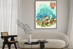 Plakat: Życie miasta w tle