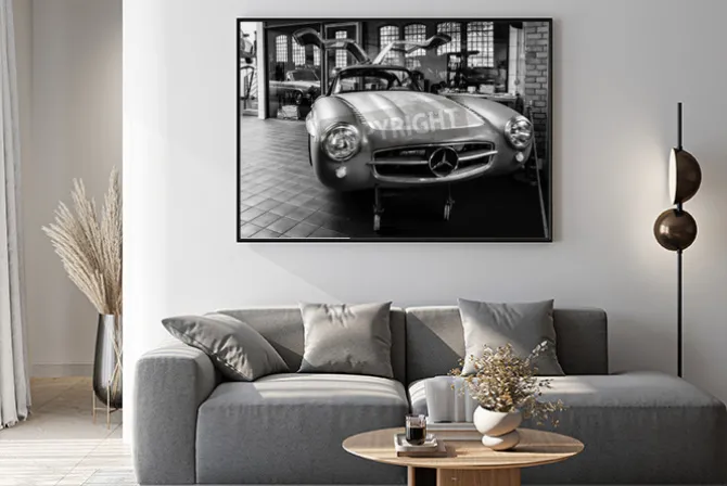 Plakat: Zabytkowy samochód na zdjęciu w czerni i bieli