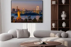 Plakat: Zachód słońca nad dzielnicą odaiba w tokio