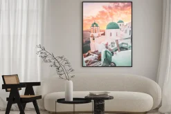 Plakat: Zachód słońca nad santorini malowniczy krajobraz