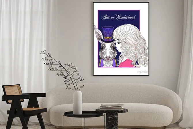 Plakat: Zając lub królik w kapeluszu z bajki alice in wonderla