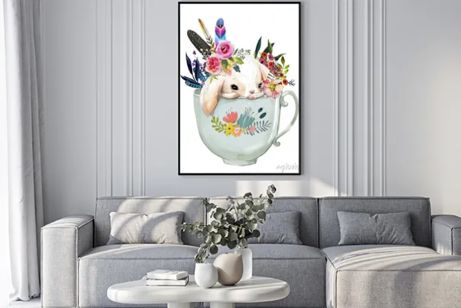Plakat: Zając z kwiatami