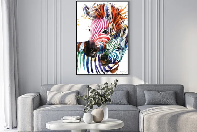 Plakat: Zebry o kolorowych paskach