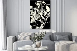 Plakat: Zespół jazzowy z trąbką i kontrabas