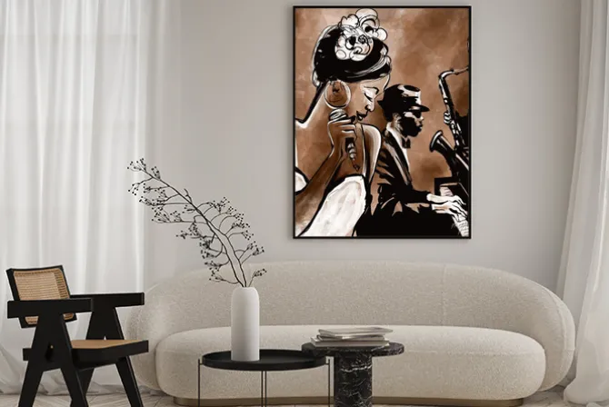 Plakat: Zespół jazzowy z wokalistą, saksofon i fortepian - ilustracja