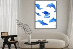 Plakat: Zestaw akwareli delfinami