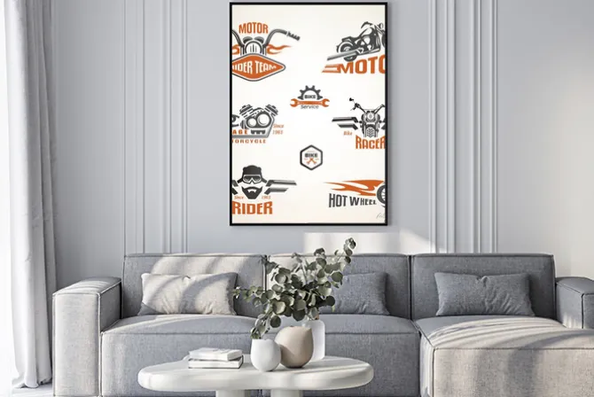 Plakat: Zestaw etykiet rocznika motocykla, odznaki i elementy projektu