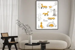 Plakat: Zestaw lisów z prostych szkiców lasu. wektor tła.