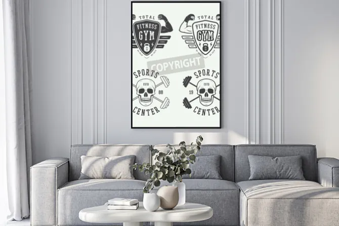 Plakat: Zestaw logo siłowni, etykiet i znaczków w stylu vintage