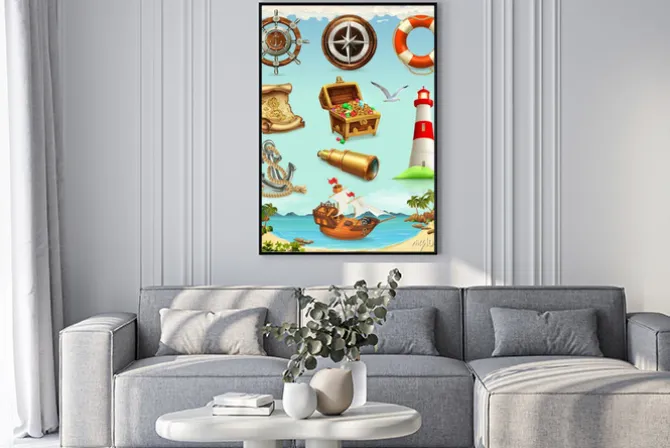 Plakat: Zestaw marine, letnie wakacje wektor 3d ikony