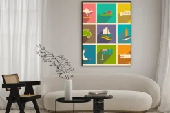 Plakat: Zestaw płaskich ikon z długim cieniem australijczyka