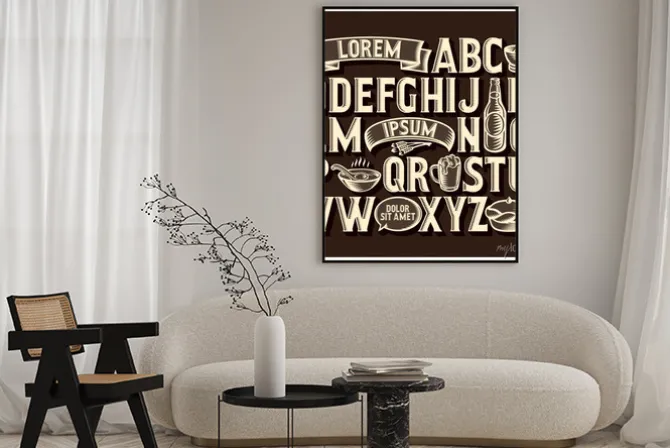 Plakat: Zestaw starych czcionek i elementów