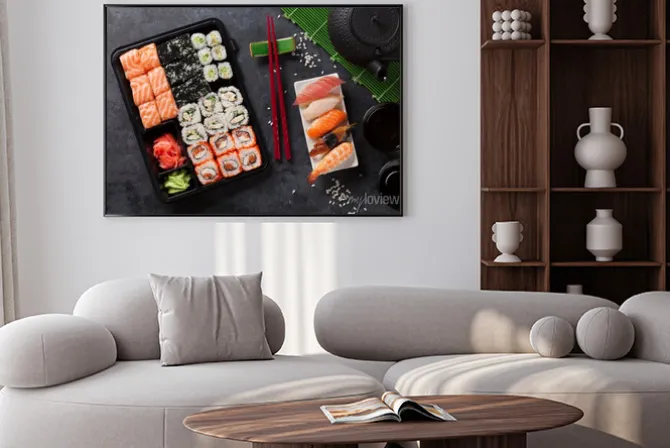 Plakat: Zestaw sushi i rolki maki i zielonej herbaty