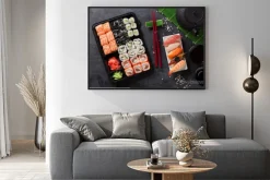 Plakat: Zestaw sushi i rolki maki i zielonej herbaty