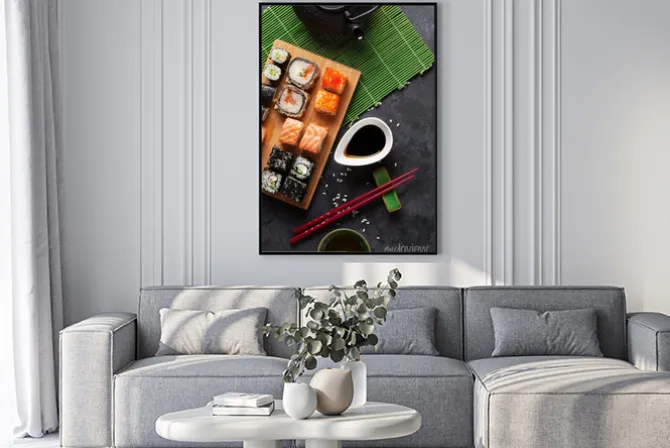 Plakat: Zestaw sushi i rolki maki i zielonej herbaty