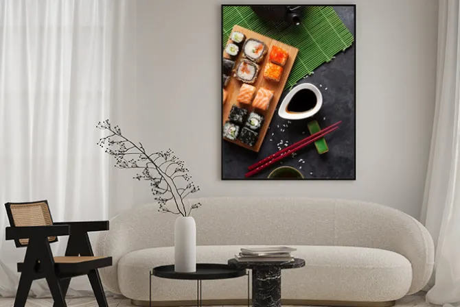 Plakat: Zestaw sushi i rolki maki i zielonej herbaty