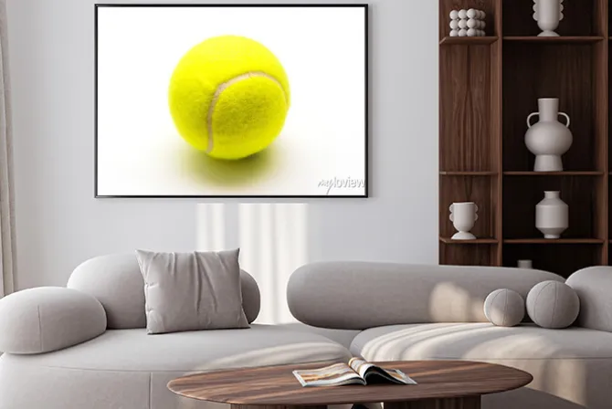 Plakat: Zielone piłka tenisowa na białym tle