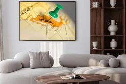 Plakat: Zielony pin na mapie.