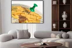 Plakat: Zielony pin na mapie.