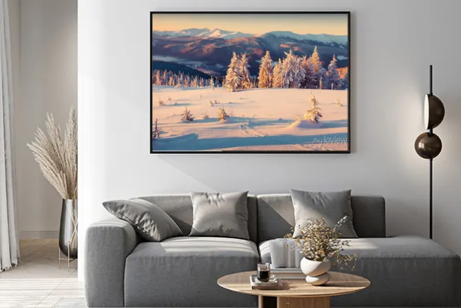 Plakat: Zimowa łąka w górach