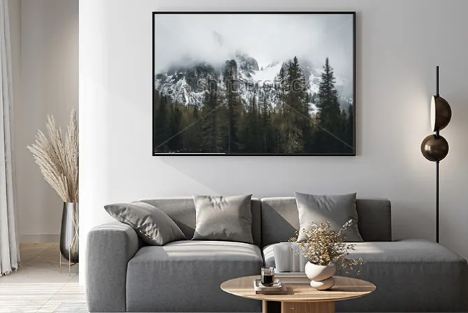 Plakat: Zimowy krajobraz dolomitów we mgle