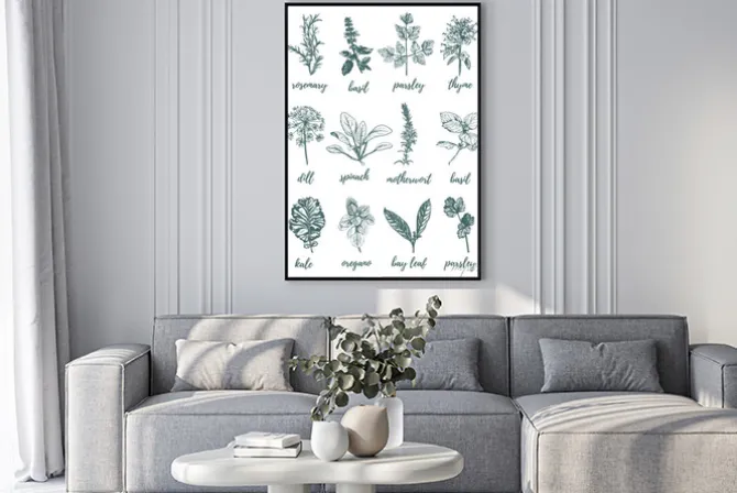 Plakat: Zioła i przyprawy w stylu grawerunku