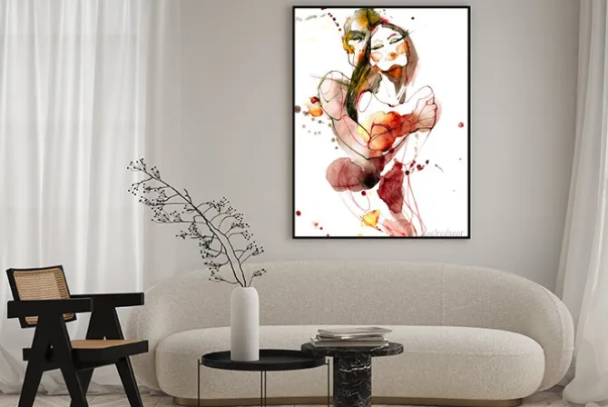 Plakat: Zmysłowa para malowana akwarelą w artystycznym ujęciu