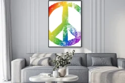 Plakat: Znak pokoju, kolory tęczy, wektor, grunge, izolowane