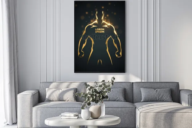 Plakat: Złotawa sylwetka mężczyzny na czarnym tle