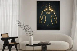 Plakat: Złotawa sylwetka mężczyzny na czarnym tle