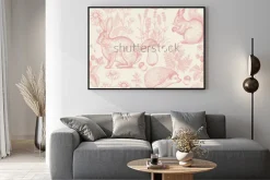 Plakat: Zwierzęta leśne i rośliny wzór. zając, jeż, wiewiórka, jagody