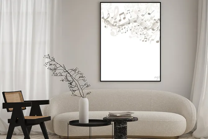 Plakat: Zwolniony w beżowym mit noten und ornamenten