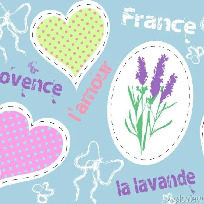 Tapeta: Узор с лавандой и сердечками на латках