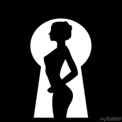 Tapeta: Силуэт красивой обнаженной девушки. подсмотренный через замочную