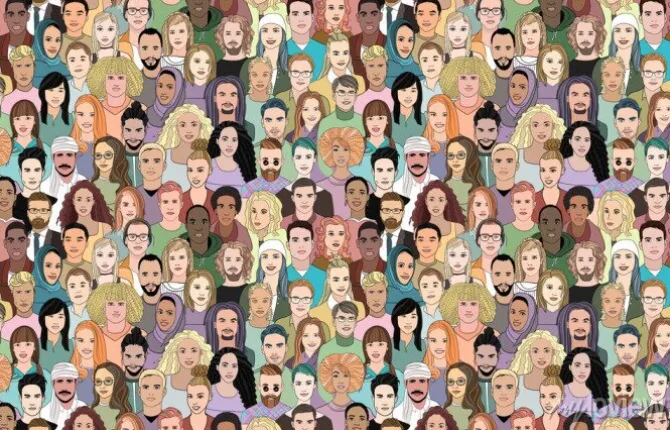 Tapeta: A large set of faces of young people of different nationalities.