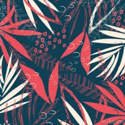 Tapeta: Abstract pattern with tropical leaves and plants on a dark geometric