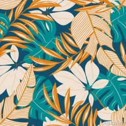 Tapeta: Abstract seamless pattern with colorful tropical leaves and flowers