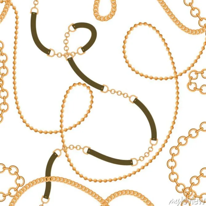 Tapeta: Abstract seamless pattern with golden chains and belts. trendy