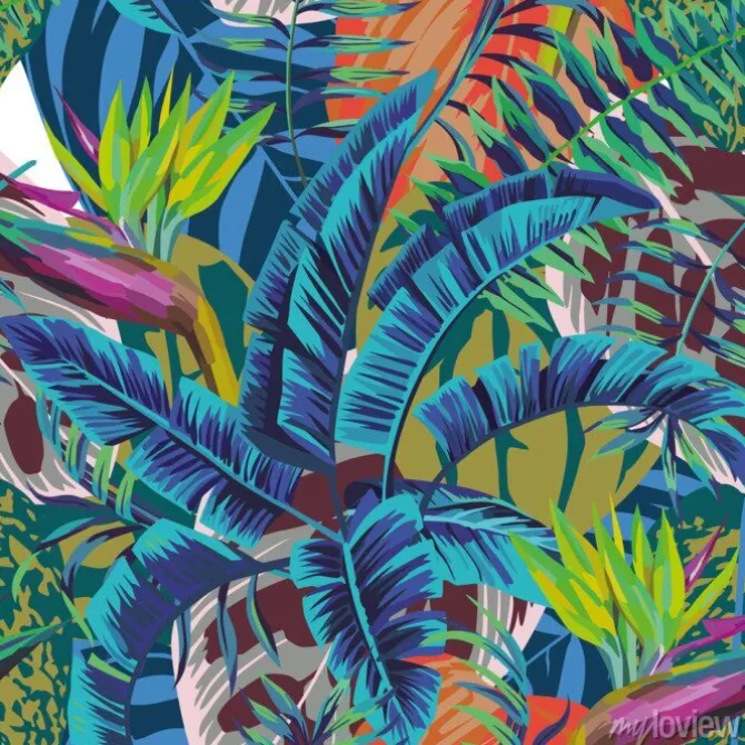 Tapeta: Abstrakcjonistyczny koloru ptak raju banan opuszcza begoni tło