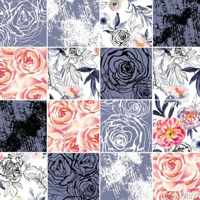 Tapeta: Abstrakcyjne kwadraty bez szwu deseń: akwarela, doodle atramentu