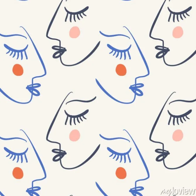 Tapeta: Abstrakcyjne twarze rysowane jedną linią