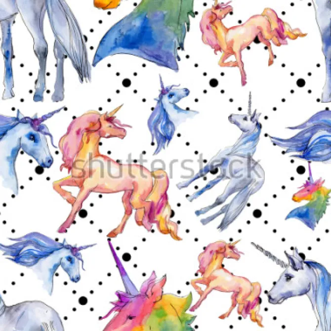 Tapeta: Ładny jednorożec konia. bajkowe dzieci słodki sen. tęczowy wzór
