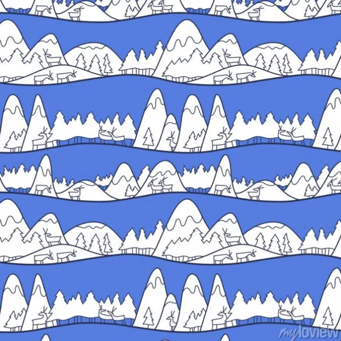 Tapeta: Ładny krajobraz zimowy. bożenarodzeniowy bezszwowy wzór z deers,