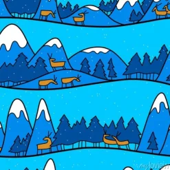 Tapeta: Ładny krajobraz zimowy. bożenarodzeniowy bezszwowy wzór z deers,