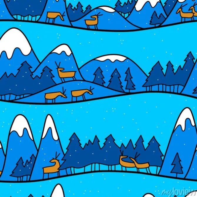 Tapeta: Ładny krajobraz zimowy. bożenarodzeniowy bezszwowy wzór z deers,